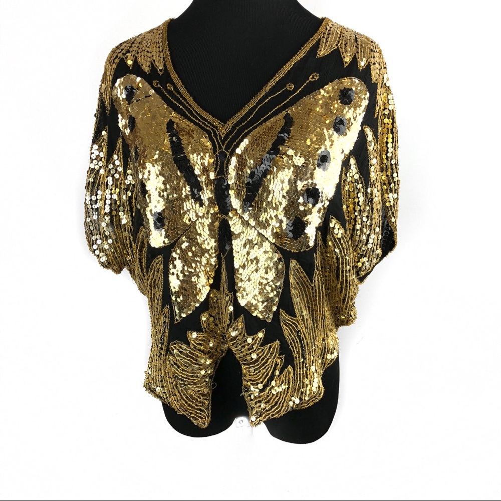 Vintage sequins butterfly top shirt